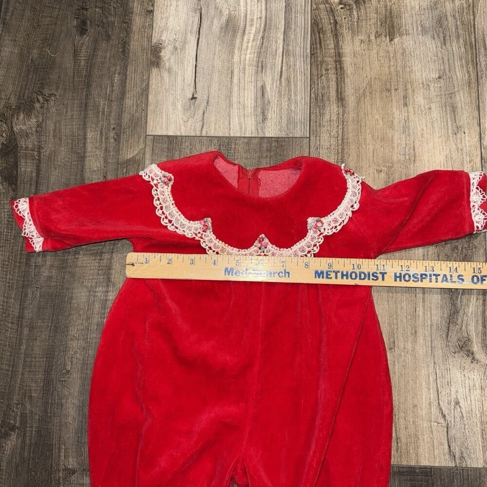 Petite Jardin large vintage jumpsuit red‎ Velour Made In USA Small - Picture 4 of 8
